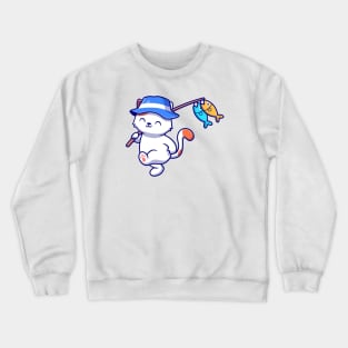 Cute Cat Fishing With Rods And Hat Crewneck Sweatshirt